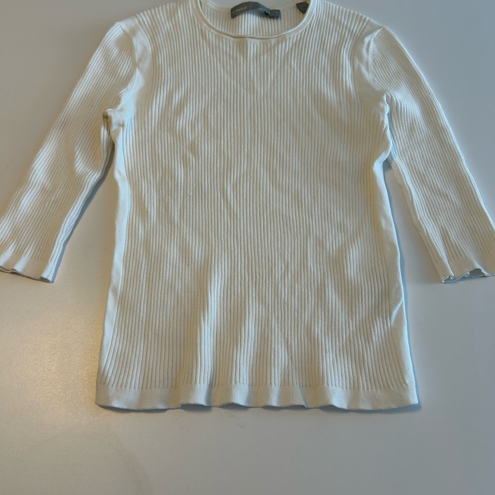 Vince Cream Ribbed Knit Top - Picture 2 of 9